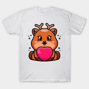 Cute baby deer cartoon with love T-Shirt